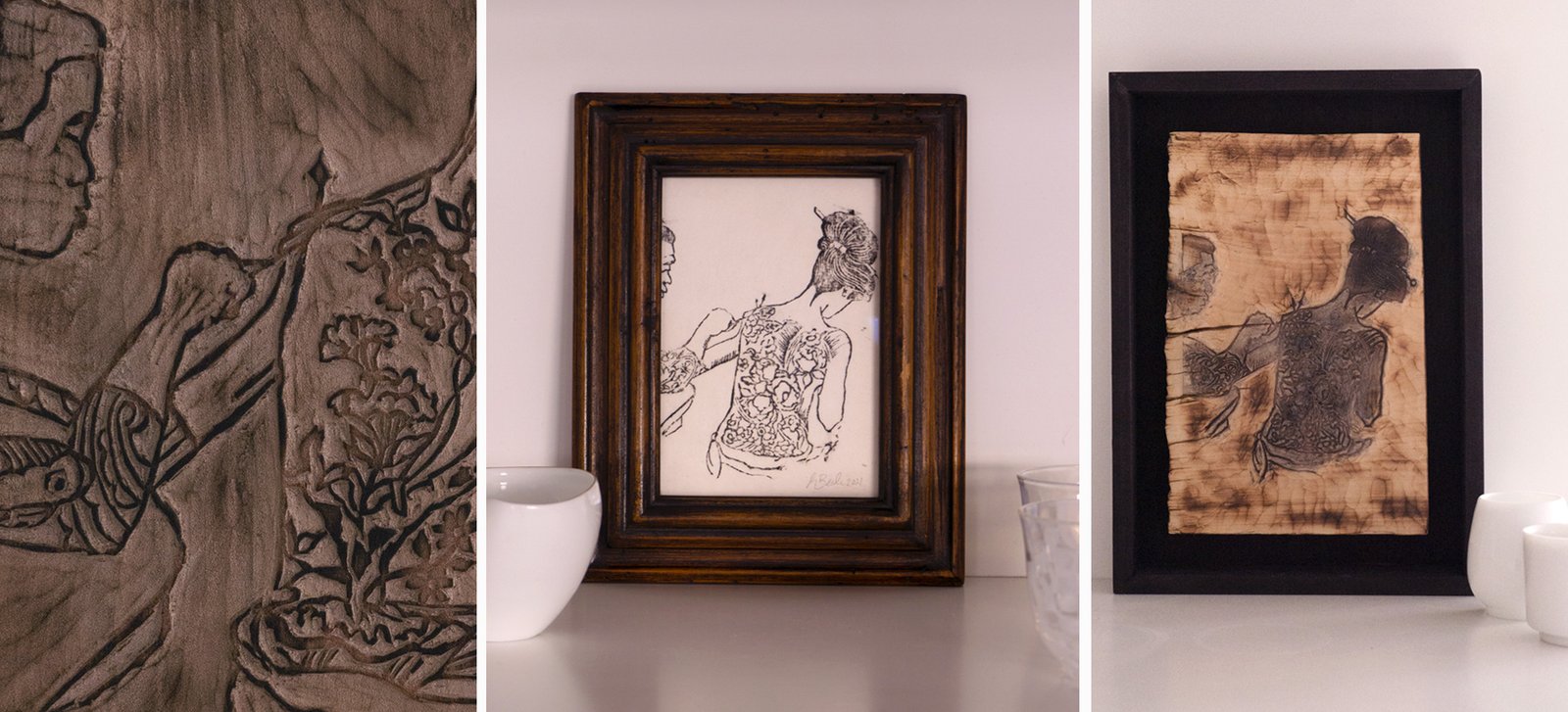 Irezumi Series 'I have found a pearl', print and carving framed | 2022